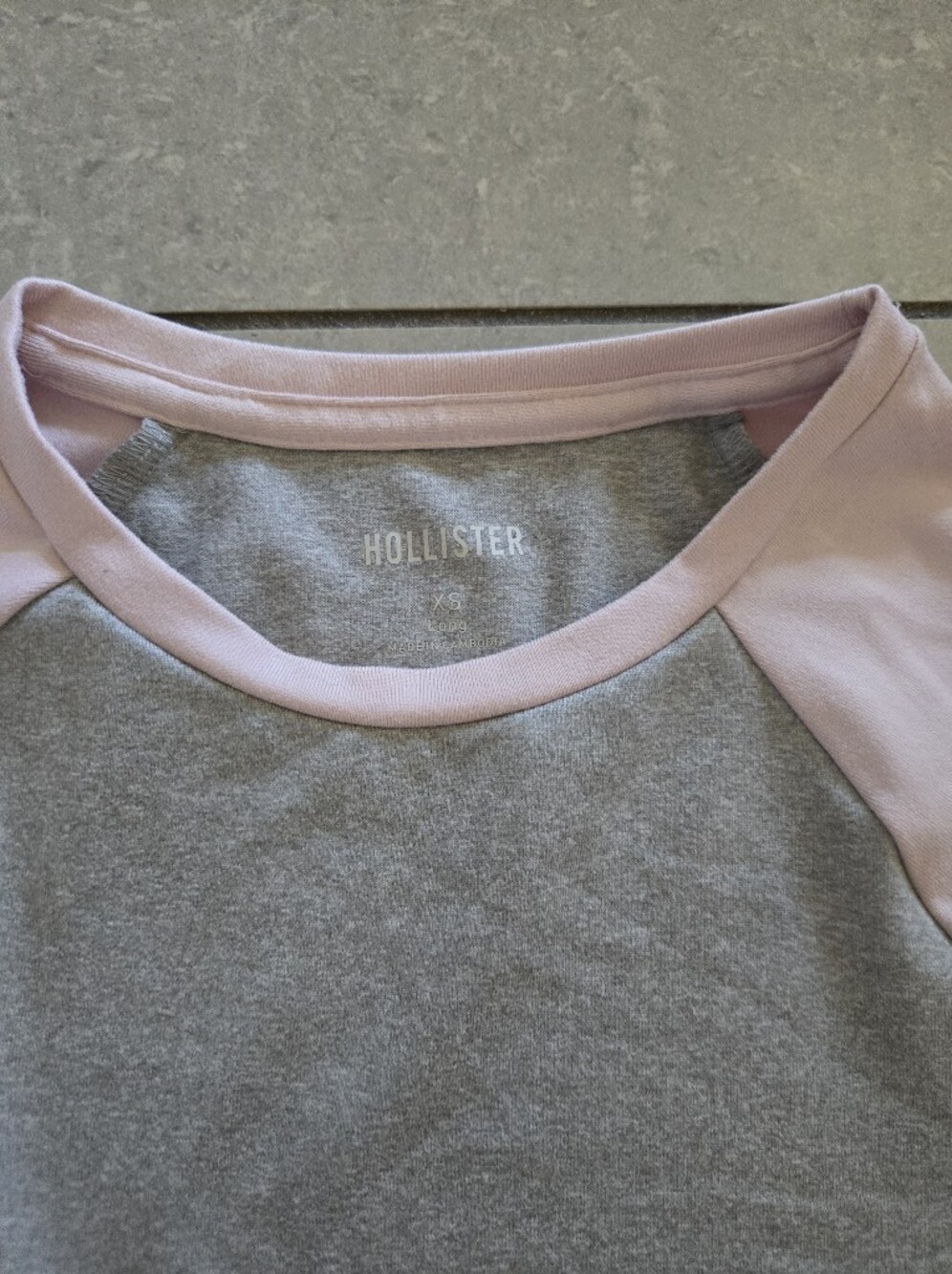 Hollister Women's Gray Sweatshirt with Light Pink Raglan Trim